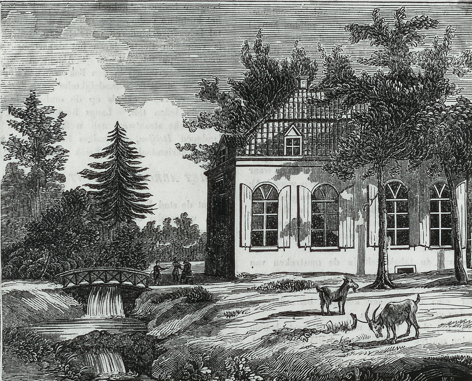 De eerste kostschool "Het Hemeldal", ets door H. W. Last naar een aquarel van J. F. Christ.