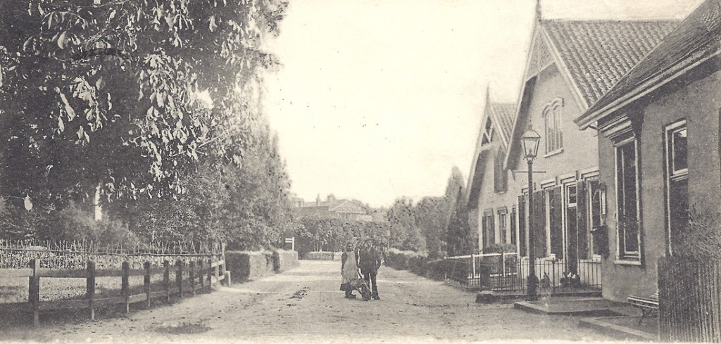 De overzijde van het hotel "de Doornenkamp", waar in later jaren, westelijk van het rechtse pand, een overtuin was gevestigd.