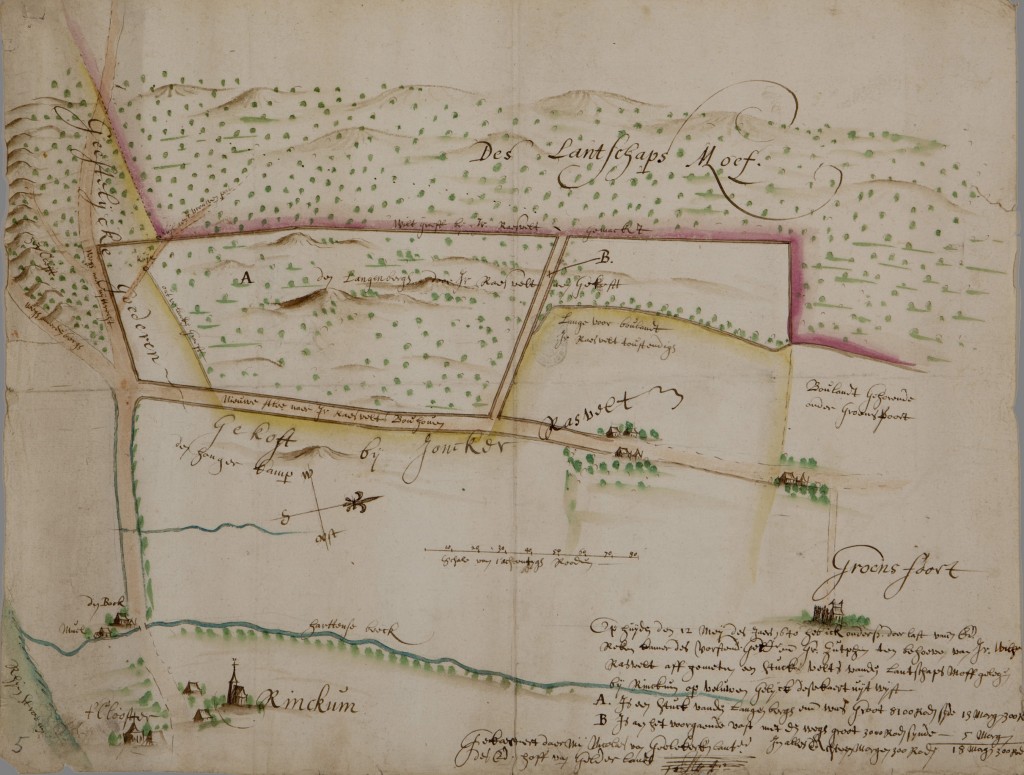 Kaart van het Renkums Beekdal, Nicolaes van Geelkercken, 1640 Gelders Archief Arnhem inv.nr. 0012-K257