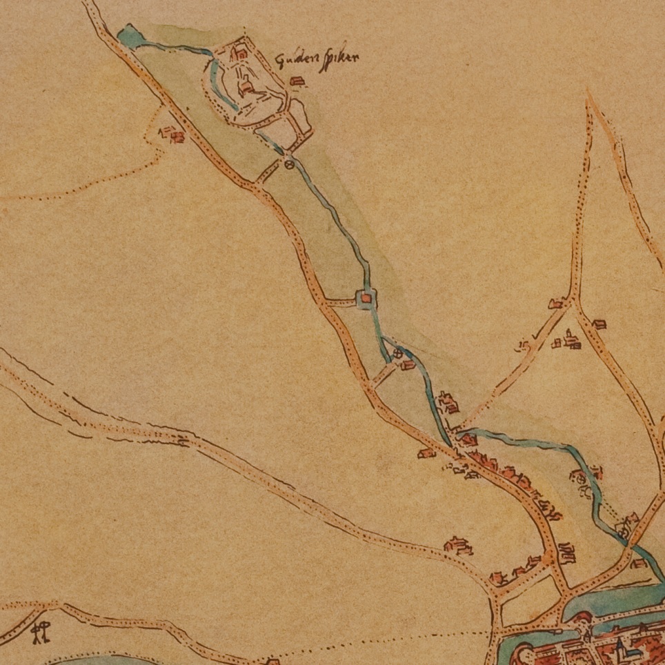 De 4 buitenmuurse watermolens aan de st. Jansbeek bij Arnhem Detail kaart van Arnhem, Jacob van Deventer, rond 1550 Gelders Archief inv.nr. 0963-PL4, 50x 58 cm