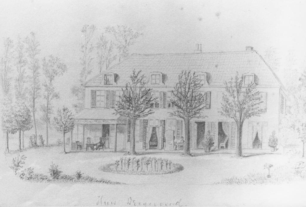 Een door een toerist in een schetsboek vastgelegde tekening van Dreijeroord uit ongeveer dezelfde tijd.