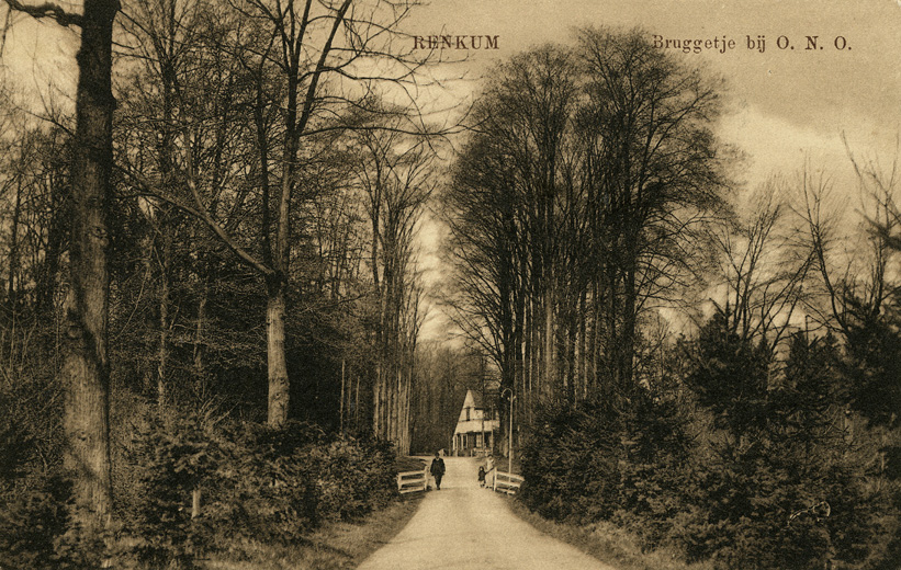 De Grunsfoortse Dijk in westelijke richting met op de achtergrond de boswachterswoning.