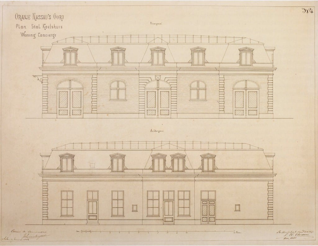 Het plan van Eberson voor een restauratie van het koetshuis. (Collectie Koninklijk Huisarchief, `s Gravenhage.